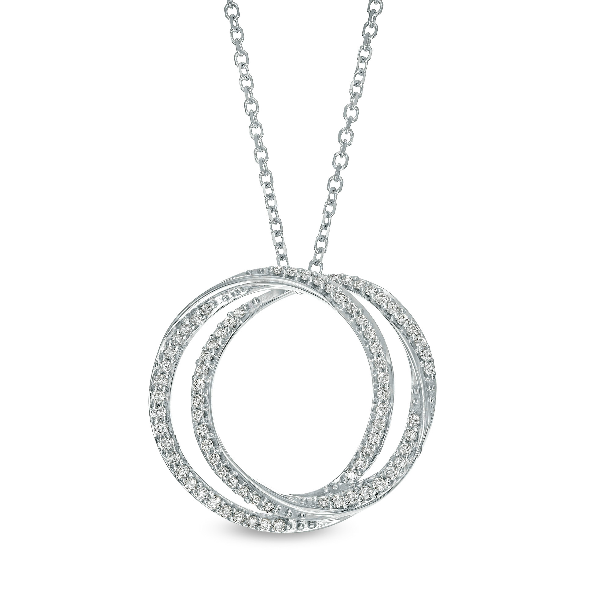 Thumbnail Image 1 of Vera Wang Love Collection 1/4 CT. T.W. Diamond Entwined Circle Pendant in 10K White Gold – 19"