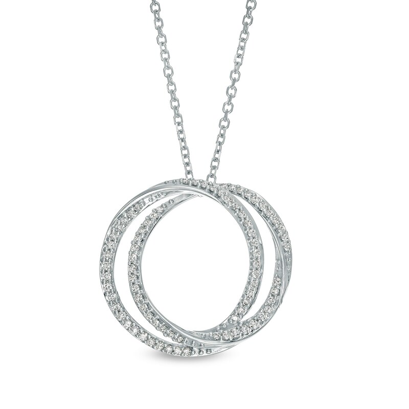 Main Image 1 of Vera Wang Love Collection 1/4 CT. T.W. Diamond Entwined Circle Pendant in 10K White Gold – 19"
