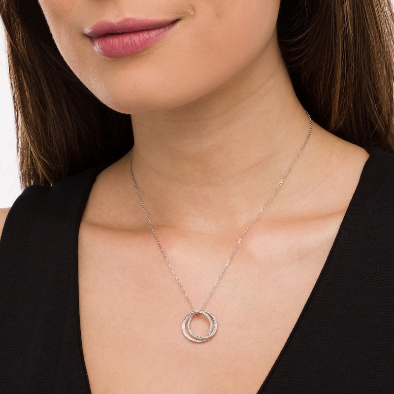 Main Image 2 of Vera Wang Love Collection 1/4 CT. T.W. Diamond Entwined Circle Pendant in 10K White Gold – 19"