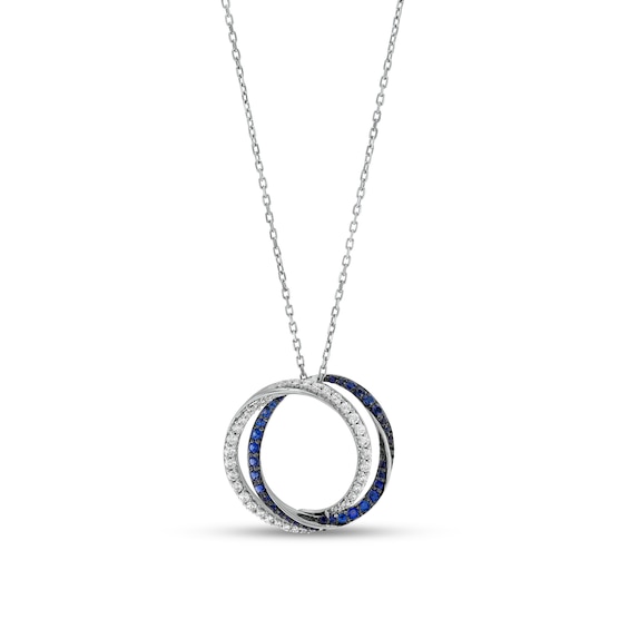 Vera Wang Love Collection Blue Sapphire and 1/3 CT. T.w. Diamond Entwined Double Circle Pendant in 10K White Gold â 19"