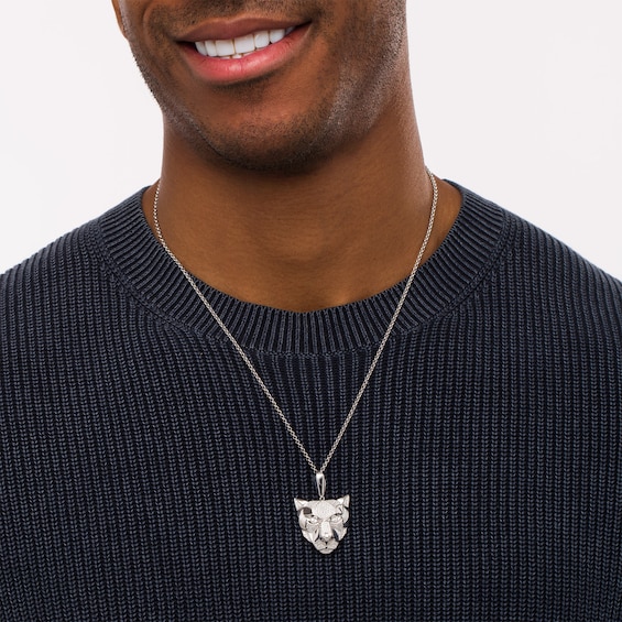 Men's 1 CT. T.w. Diamond Geometrical Panther Pendant in 10K White Gold - 22"
