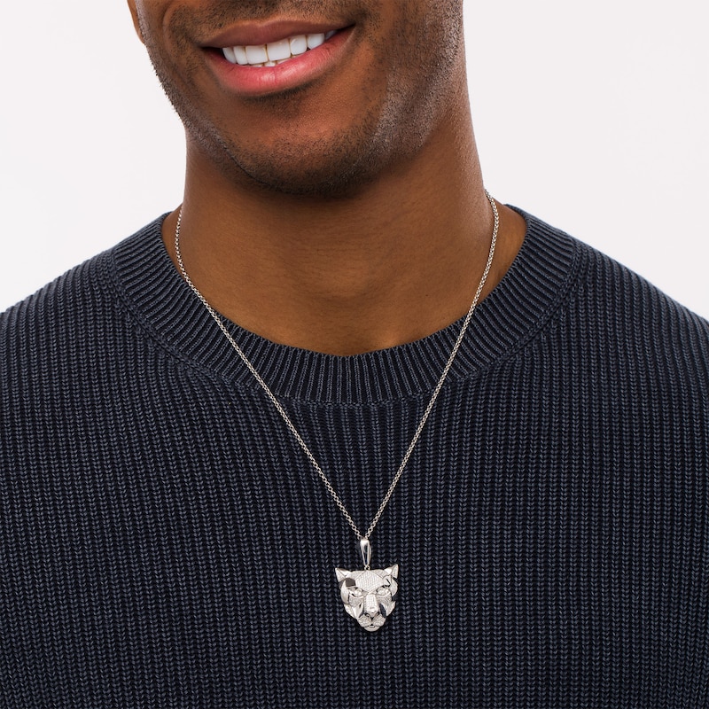 Main Image 2 of Men's 1 CT. T.W. Diamond Geometrical Panther Pendant in 10K White Gold - 22"