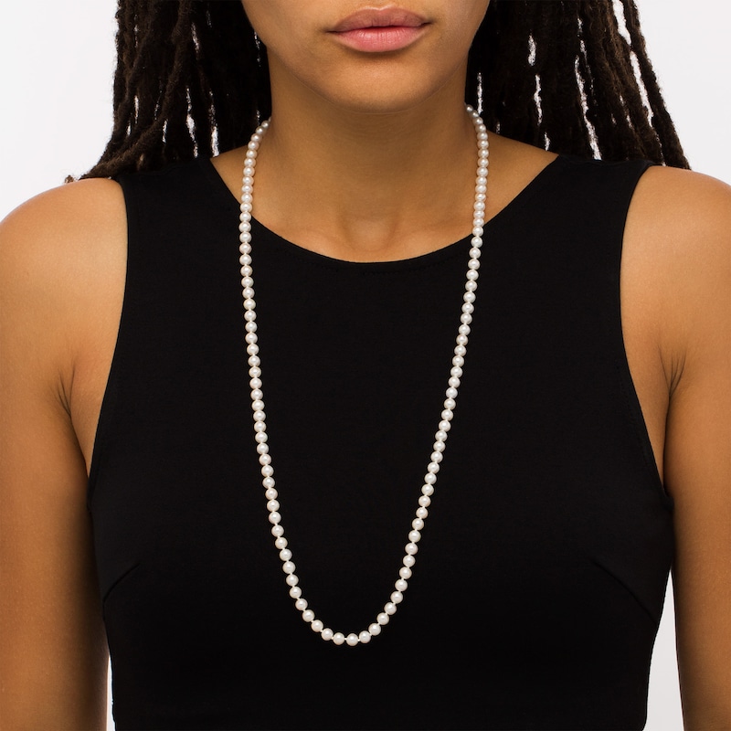 Main Image 2 of IMPERIAL® 5.0-6.0mm Freshwater Cultured Pearl Strand Necklace with 14K Gold Filigree Fish-Hook Clasp-30"