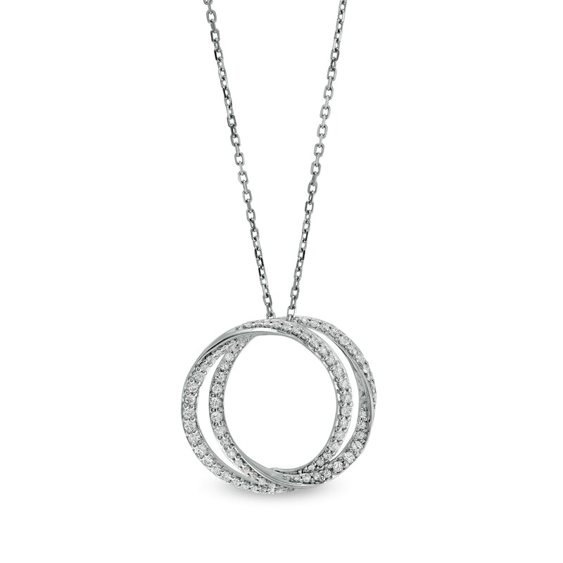 Main Image 1 of Vera Wang Love Collection 1/2 CT. T.W. Diamond Entwined Circle Pendant in 10K White Gold – 19"