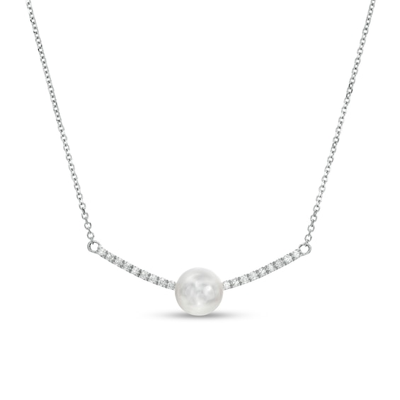 7.0-7.5mm Freshwater Cultured Pearl and 1/8 CT. T.w. Diamond Curved Bar Necklace in 10K White Gold