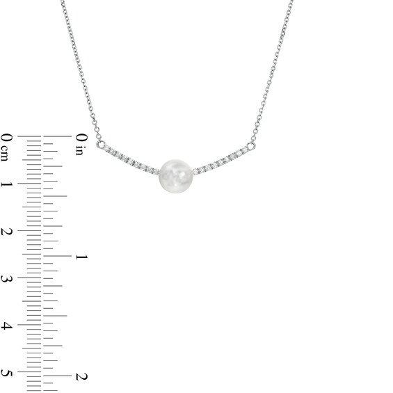 7.0-7.5mm Freshwater Cultured Pearl and 1/8 CT. T.w. Diamond Curved Bar Necklace in 10K White Gold