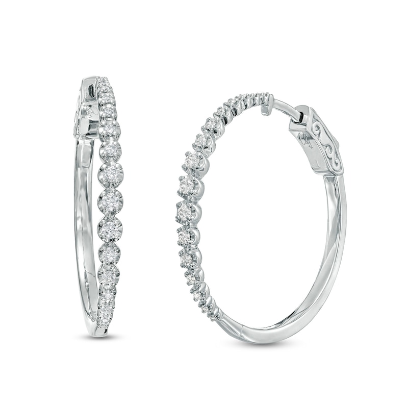 Main Image 1 of Marilyn Monroe™ Collection 1/2 CT. T.W. Diamond Hoop Earrings in 10K White Gold
