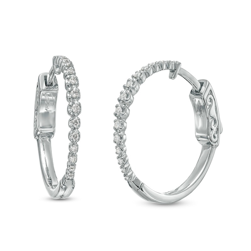 Marilyn Monroe™ Collection 1/5 CT. T.W. Diamond Hoop Earrings in 10K White Gold