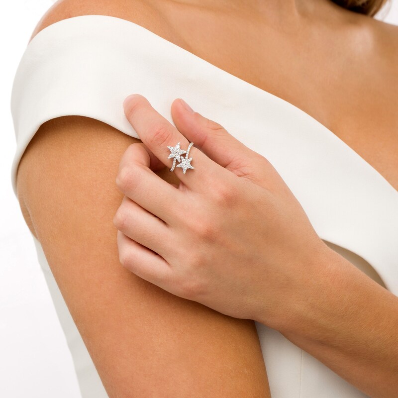 Main Image 3 of Marilyn Monroe™ Collection 3/4 CT. T.W. Diamond Double Star Ring in 10K White Gold