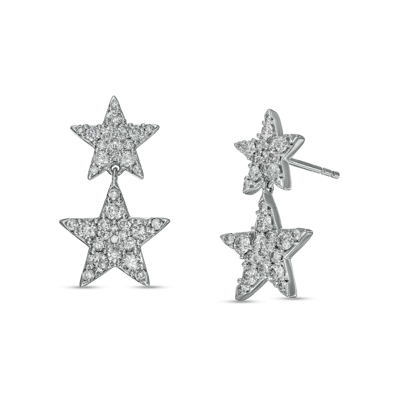 Marilyn Monroe ™ Collection 1 CT. T.W. Diamond Double Star Drop Earrings in 10K White Gold