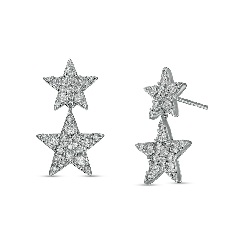 Main Image 1 of Marilyn Monroe ™ Collection 1 CT. T.W. Diamond Double Star Drop Earrings in 10K White Gold
