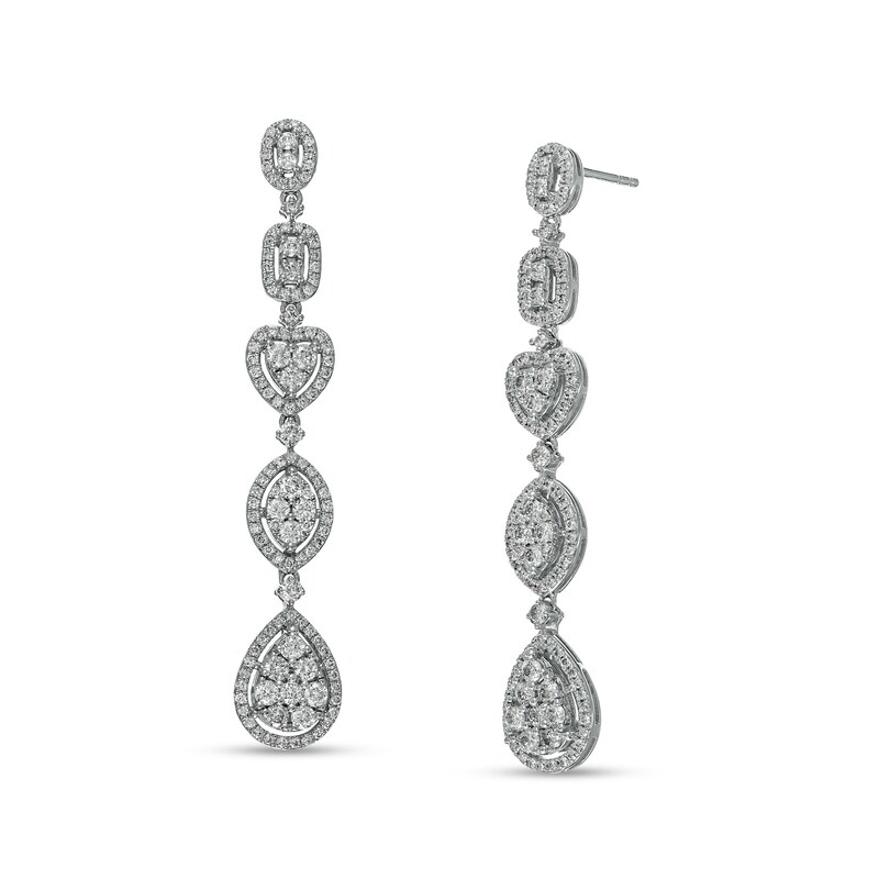 Main Image 1 of Marilyn Monroe™ Collection 1-1/2 CT. T.W. Composite Diamond Multi-Shape Drop Earrings in 10K White Gold