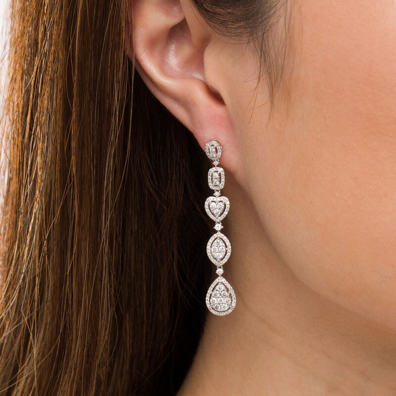 Main Image 3 of Marilyn Monroe™ Collection 1-1/2 CT. T.W. Composite Diamond Multi-Shape Drop Earrings in 10K White Gold