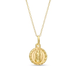 Child's Textured Frame Virgin Mary Medallion Pendant in 14K Gold – 15&quot;