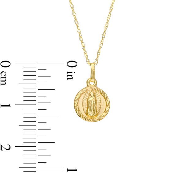 Child's Textured Frame Virgin Mary Medallion Pendant in 14K Gold â 15"