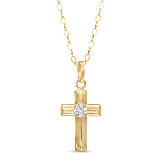Child's 3.0mm Cubic Zirconia Cross Pendant in 14K Gold â 15"