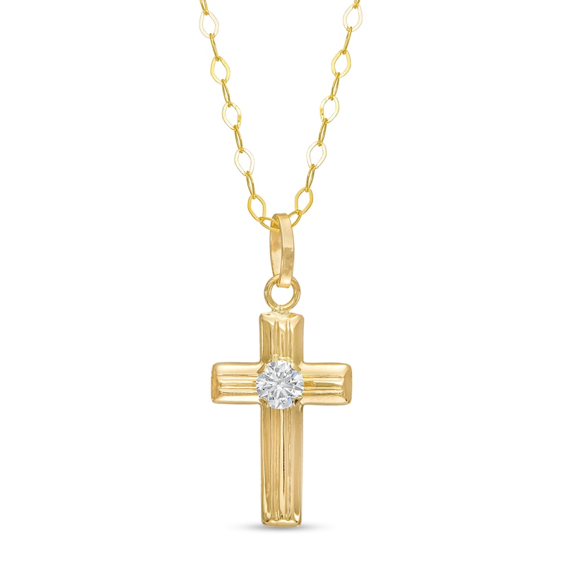 Main Image 1 of Child's 3.0mm Cubic Zirconia Cross Pendant in 14K Gold – 15"