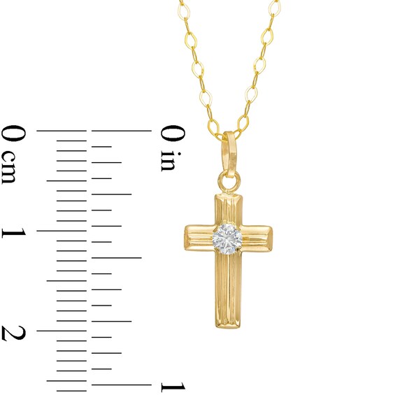 Child's 3.0mm Cubic Zirconia Cross Pendant in 14K Gold â 15"