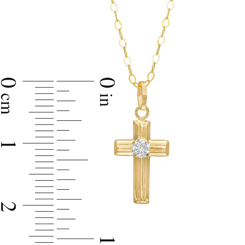 Main Image 3 of Child's 3.0mm Cubic Zirconia Cross Pendant in 14K Gold – 15"