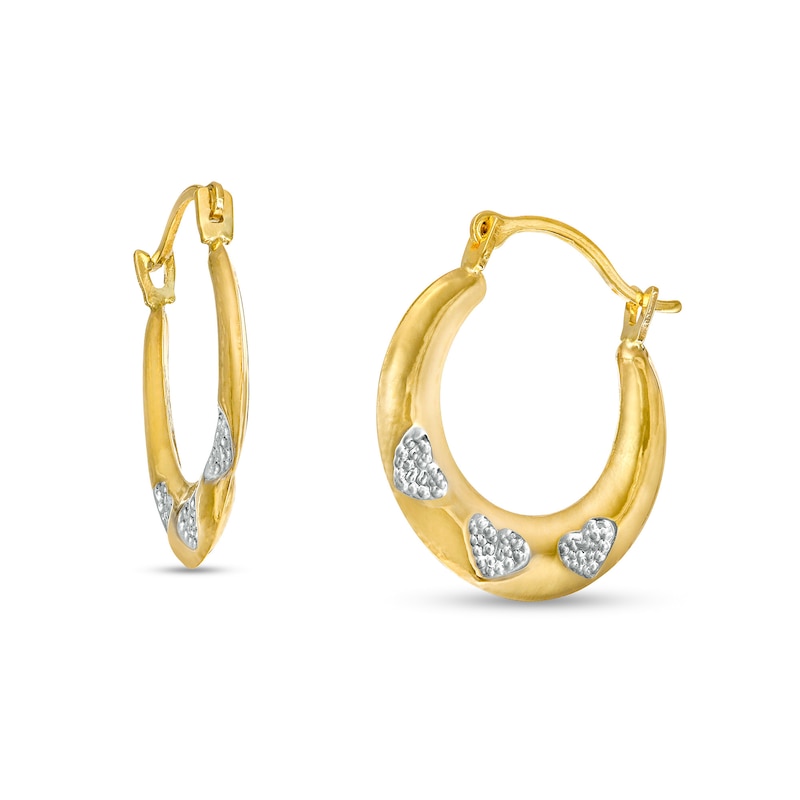 Child's Diamond-Cut Heart Trio Graduated Tube Hoop Earrings in 14K Two-Tone Gold