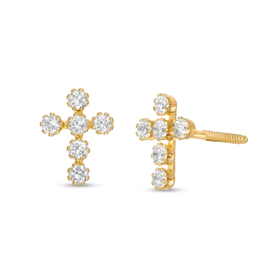 Child's Cubic Zirconia Cross Stud Earrings in 14K Gold