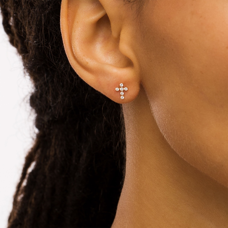 Main Image 2 of Child's Cubic Zirconia Cross Stud Earrings in 14K Gold