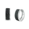 Thumbnail Image 1 of 1/2 CT. T.W. Black Enhanced Diamond Triple Row Huggie Hoop Earrings in 10K White Gold