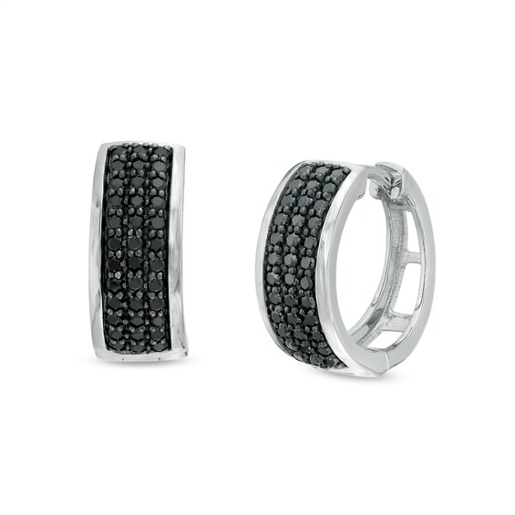 1/2 CT. T.w. Black Enhanced Diamond Triple Row Huggie Hoop Earrings in 10K White Gold