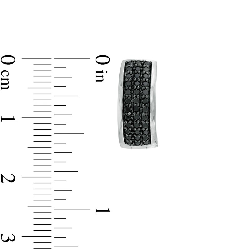 Main Image 3 of 1/2 CT. T.W. Black Enhanced Diamond Triple Row Huggie Hoop Earrings in 10K White Gold