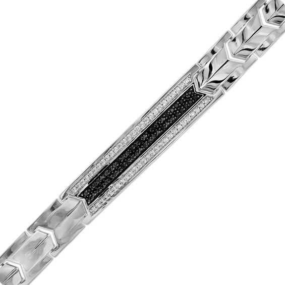 1 CT. T.w. Black Enhanced and White Diamond Border Ribbon-Cut Ends ID Bracelet in 10K White Gold - 8.5"