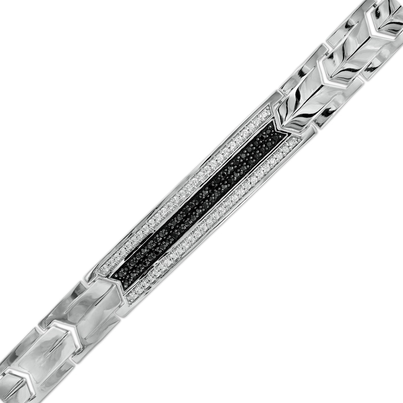 Main Image 1 of 1 CT. T.W. Black Enhanced and White Diamond Border Ribbon-Cut Ends ID Bracelet in 10K White Gold - 8.5"