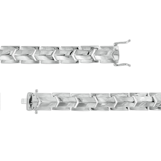 1 CT. T.w. Black Enhanced and White Diamond Border Ribbon-Cut Ends ID Bracelet in 10K White Gold - 8.5"