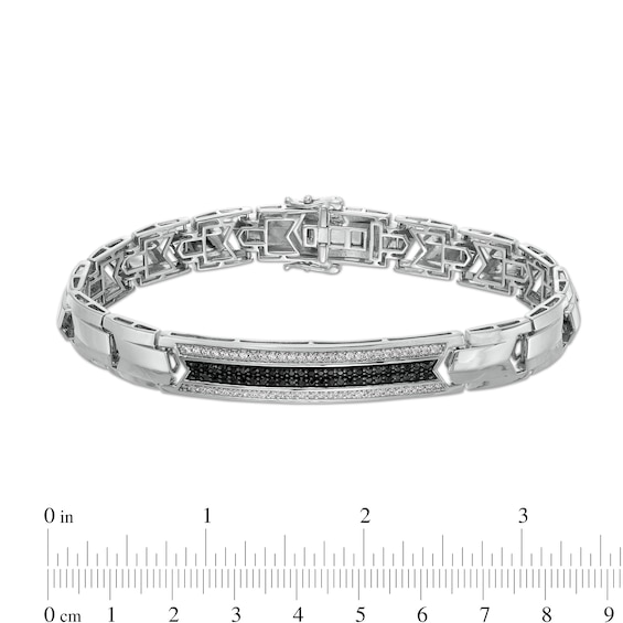 1 CT. T.w. Black Enhanced and White Diamond Border Ribbon-Cut Ends ID Bracelet in 10K White Gold - 8.5"