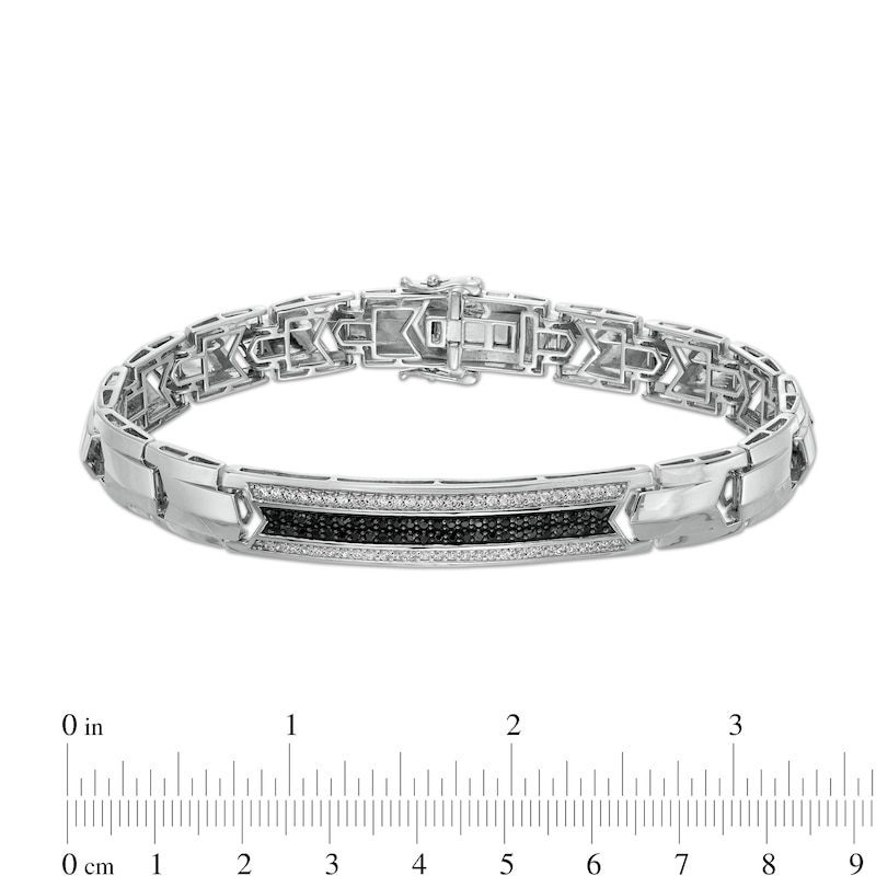 Main Image 3 of 1 CT. T.W. Black Enhanced and White Diamond Border Ribbon-Cut Ends ID Bracelet in 10K White Gold - 8.5"