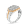 Thumbnail Image 2 of Men's 1 CT. T.W. Hexagonal Multi-Diamond Multi-Finish Knife Edge Shank Ring in 10K Two-Tone Gold