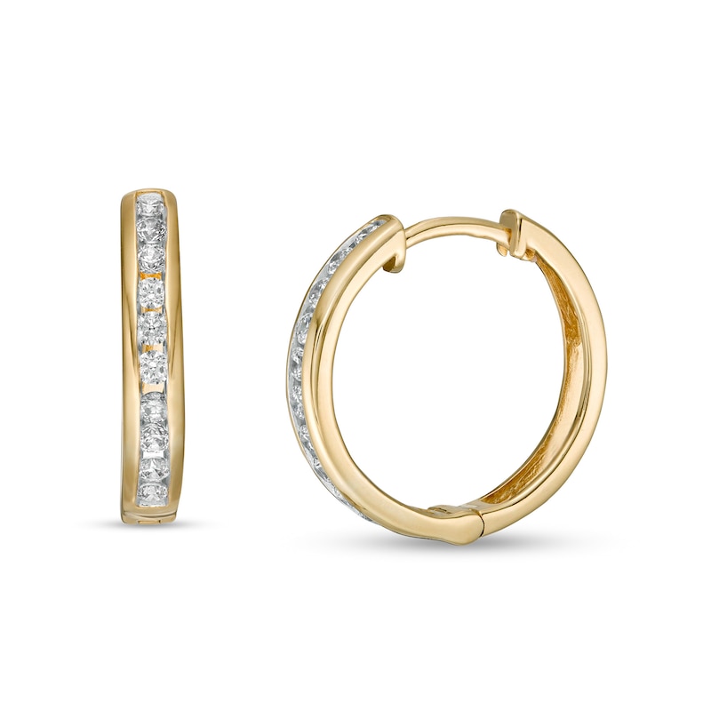 Main Image 1 of 1/2 CT. T.W. Diamond Hoop Earrings in 10K Gold