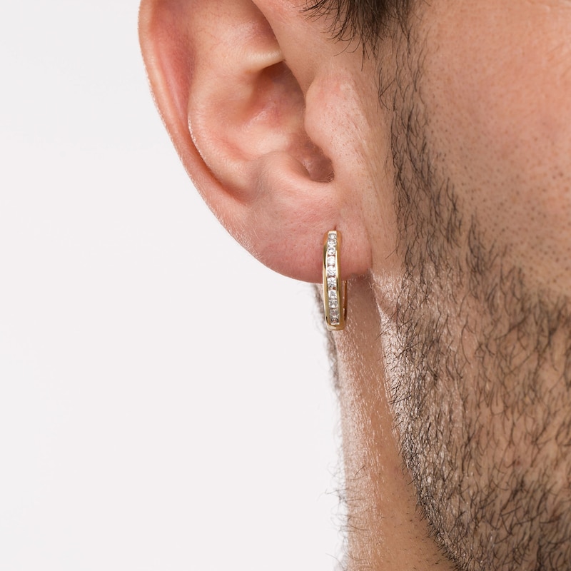 Main Image 2 of 1/2 CT. T.W. Diamond Hoop Earrings in 10K Gold