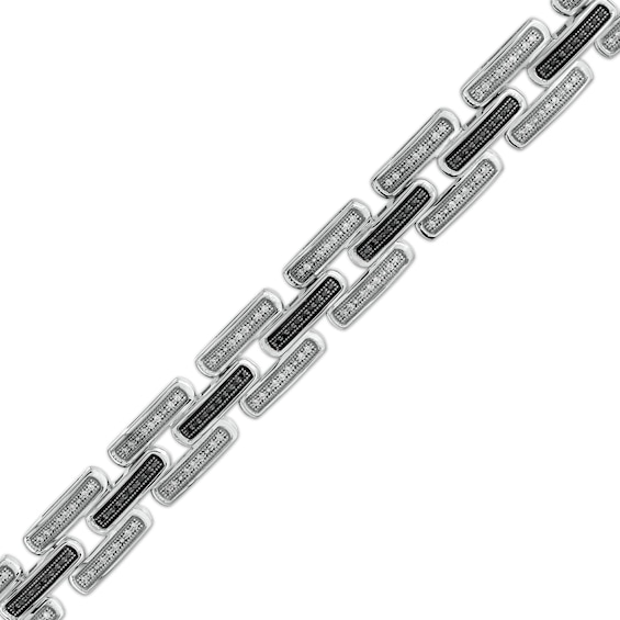 1 CT. T.w. Black Enhanced and White Diamond Triple Row Rounded Brick Link Bracelet in 10K White Gold - 8.5"