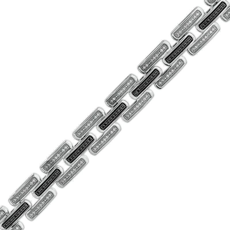 Main Image 1 of 1 CT. T.W. Black Enhanced and White Diamond Triple Row Rounded Brick Link Bracelet in 10K White Gold - 8.5"