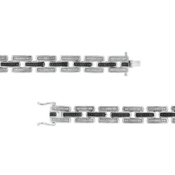 1 CT. T.w. Black Enhanced and White Diamond Triple Row Rounded Brick Link Bracelet in 10K White Gold - 8.5"