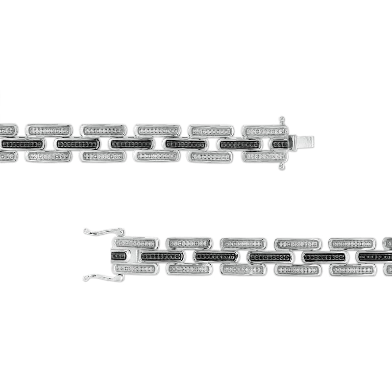 Main Image 3 of 1 CT. T.W. Black Enhanced and White Diamond Triple Row Rounded Brick Link Bracelet in 10K White Gold - 8.5"