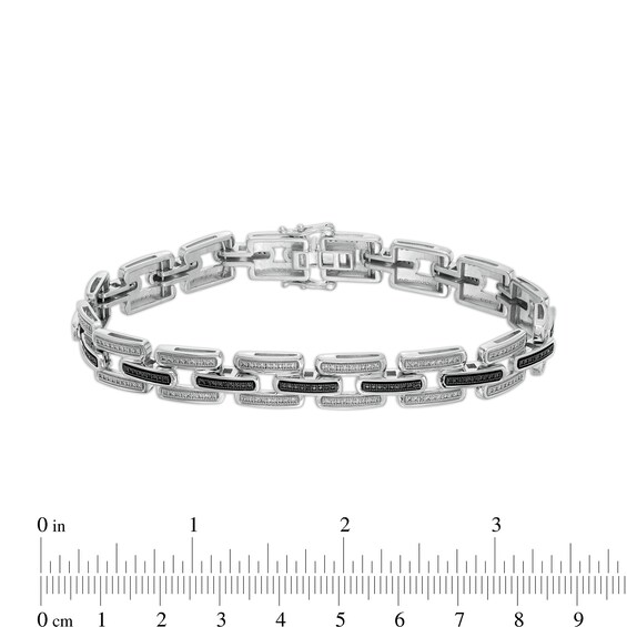 1 CT. T.w. Black Enhanced and White Diamond Triple Row Rounded Brick Link Bracelet in 10K White Gold - 8.5"