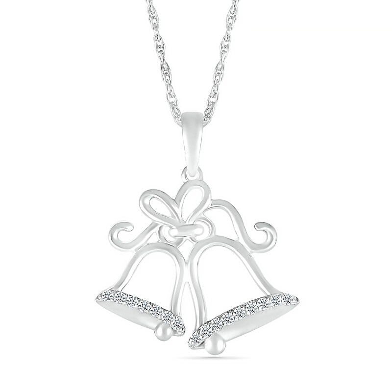 Main Image 1 of 1/15 CT. T.W. Diamond Holiday Bells Pendant in Sterling Silver