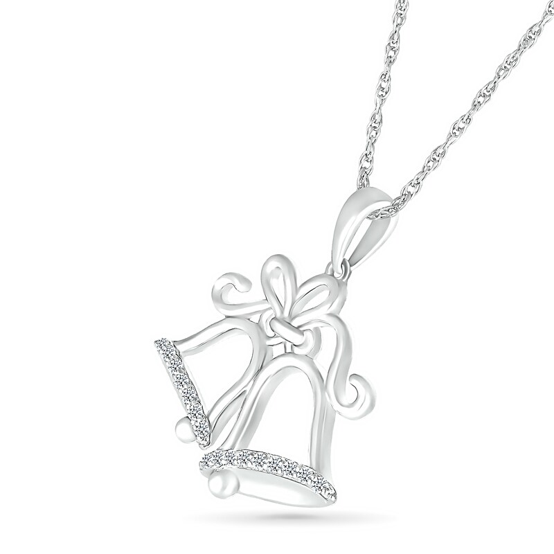 Main Image 2 of 1/15 CT. T.W. Diamond Holiday Bells Pendant in Sterling Silver