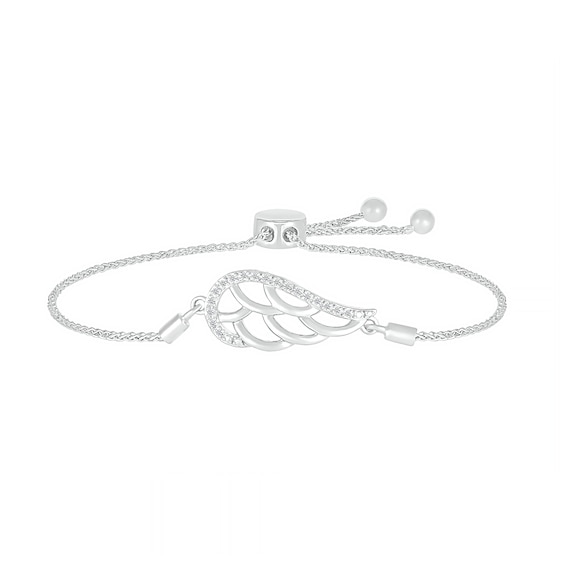 1/20 CT. T.w. Diamond Sideways Angel Wing Bolo Bracelet in Sterling Silver - 9.5"