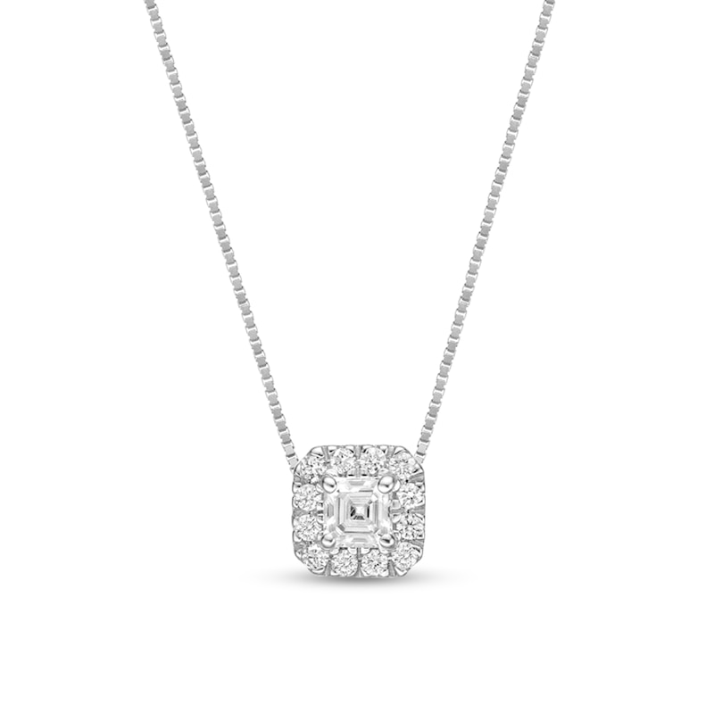 Main Image 1 of 1/4 CT. T.W. GIA-Graded Asscher-Cut Diamond Tilted Frame Pendant in 14K White Gold (I/VS1)