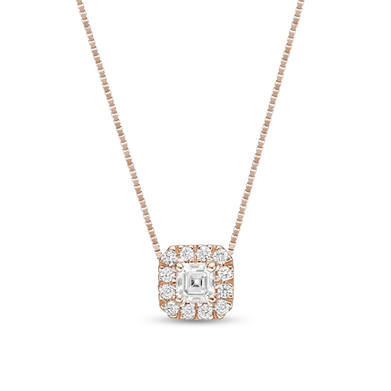 Main Image 1 of 1/4 CT. T.W. GIA-Graded Asscher-Cut Diamond Tilted Frame Pendant in 14K Rose Gold (I/VS1)