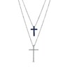 Thumbnail Image 1 of Vera Wang Love Collection Blue Sapphire and 1/6 CT. T.W. Diamond Layered Double Cross Necklace in 10K White Gold