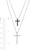 Thumbnail Image 3 of Vera Wang Love Collection Blue Sapphire and 1/6 CT. T.W. Diamond Layered Double Cross Necklace in 10K White Gold