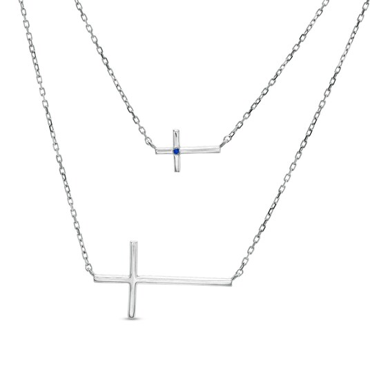 Vera Wang Love Collection 1/5 CT. T.w. Diamond Double Strand Sideways Cross Pendant in 10K White Gold â 28.5"